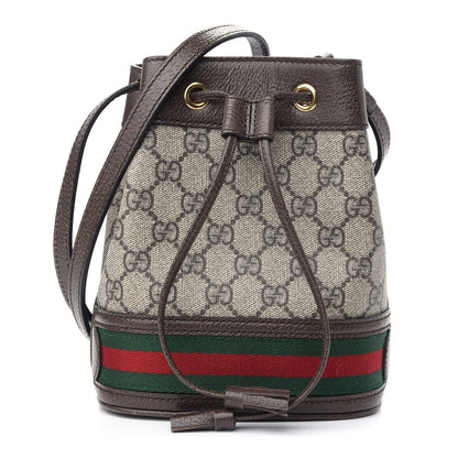 Gucci GG Supreme Monogram Web Mini Ophidia Bucket Bag Brown 1 of 11