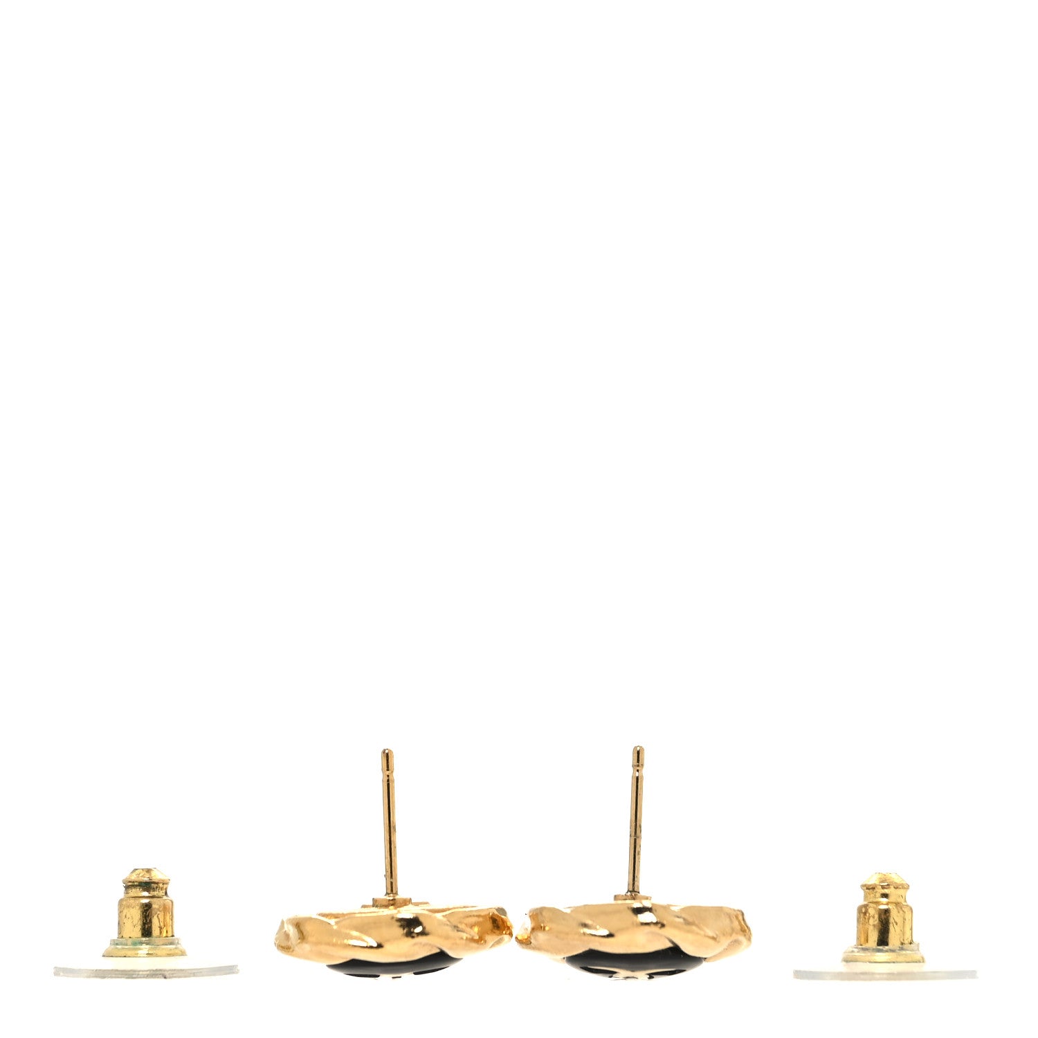 Chanel Resin CC Round Earrings Gold Black 3 of 4