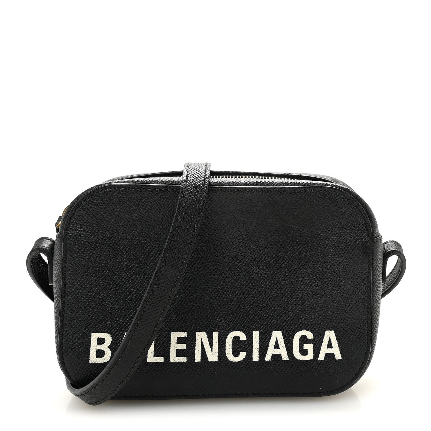 Signature Grained Calfskin Logo XS Ville Camera Bag Black White