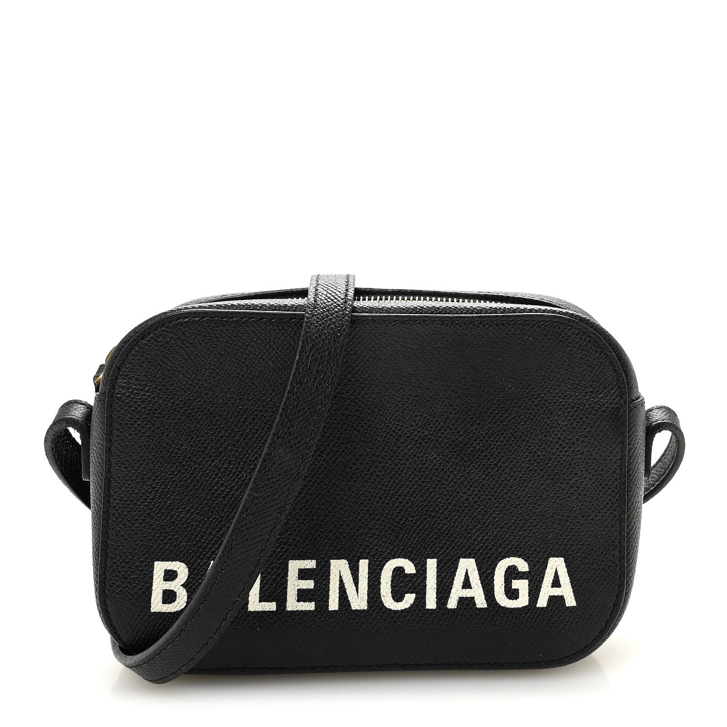 Balenciaga Signature Grained Calfskin Logo XS Ville Camera Bag Black White 1 of 9