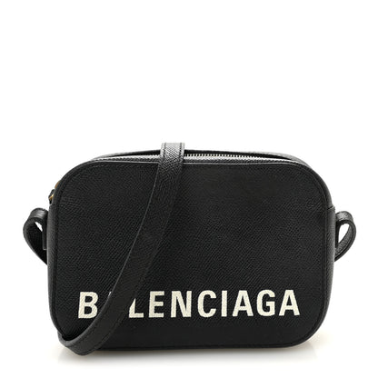 Balenciaga Signature Grained Calfskin Logo XS Ville Camera Bag Black White 1 of 9
