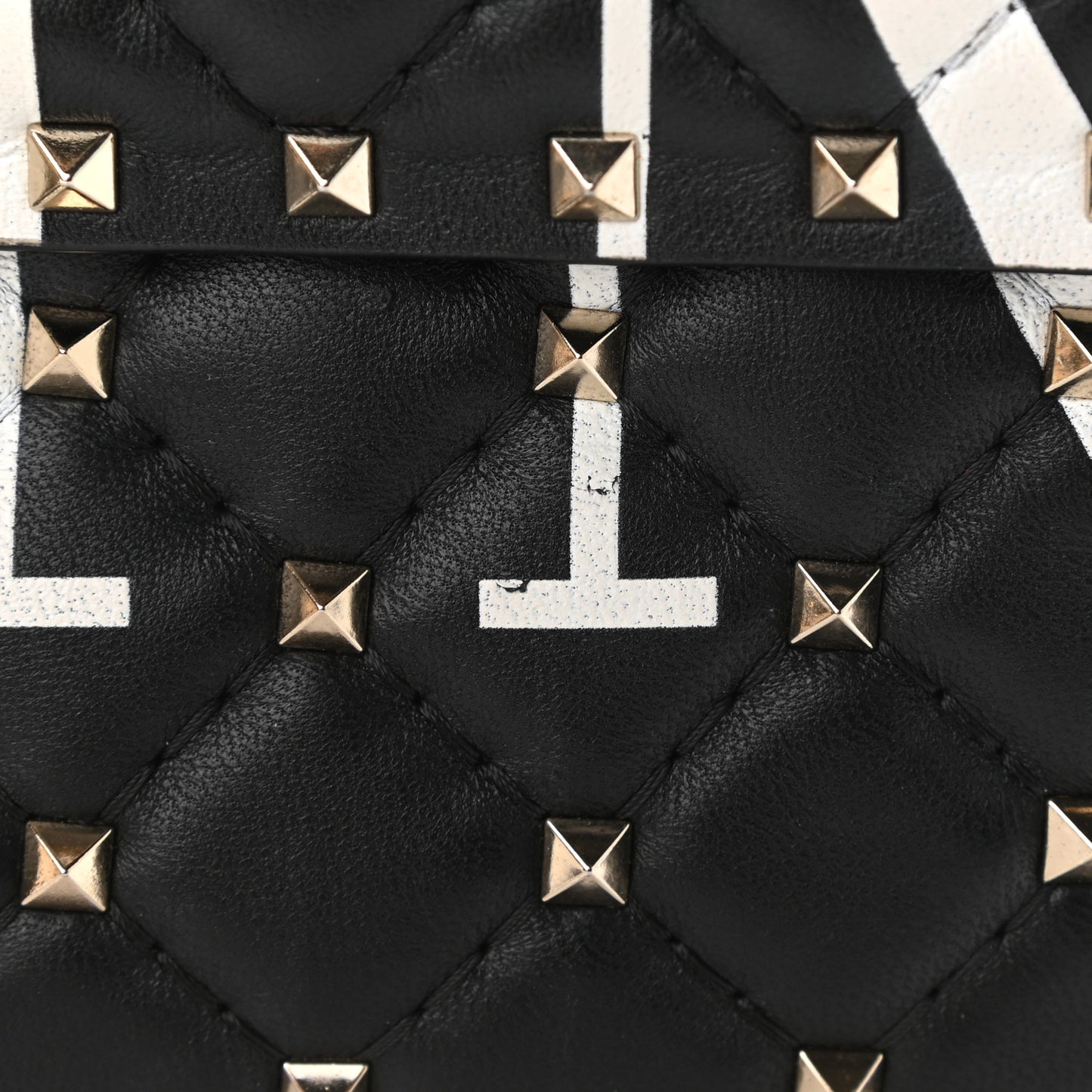 Lambskin VLTN Print Medium Rockstud Spike Shoulder Bag Black