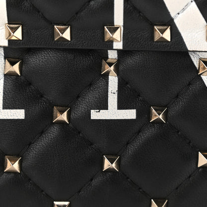 Valentino Garavani Lambskin VLTN Print Medium Rockstud Spike Shoulder Bag Black 8 of 10
