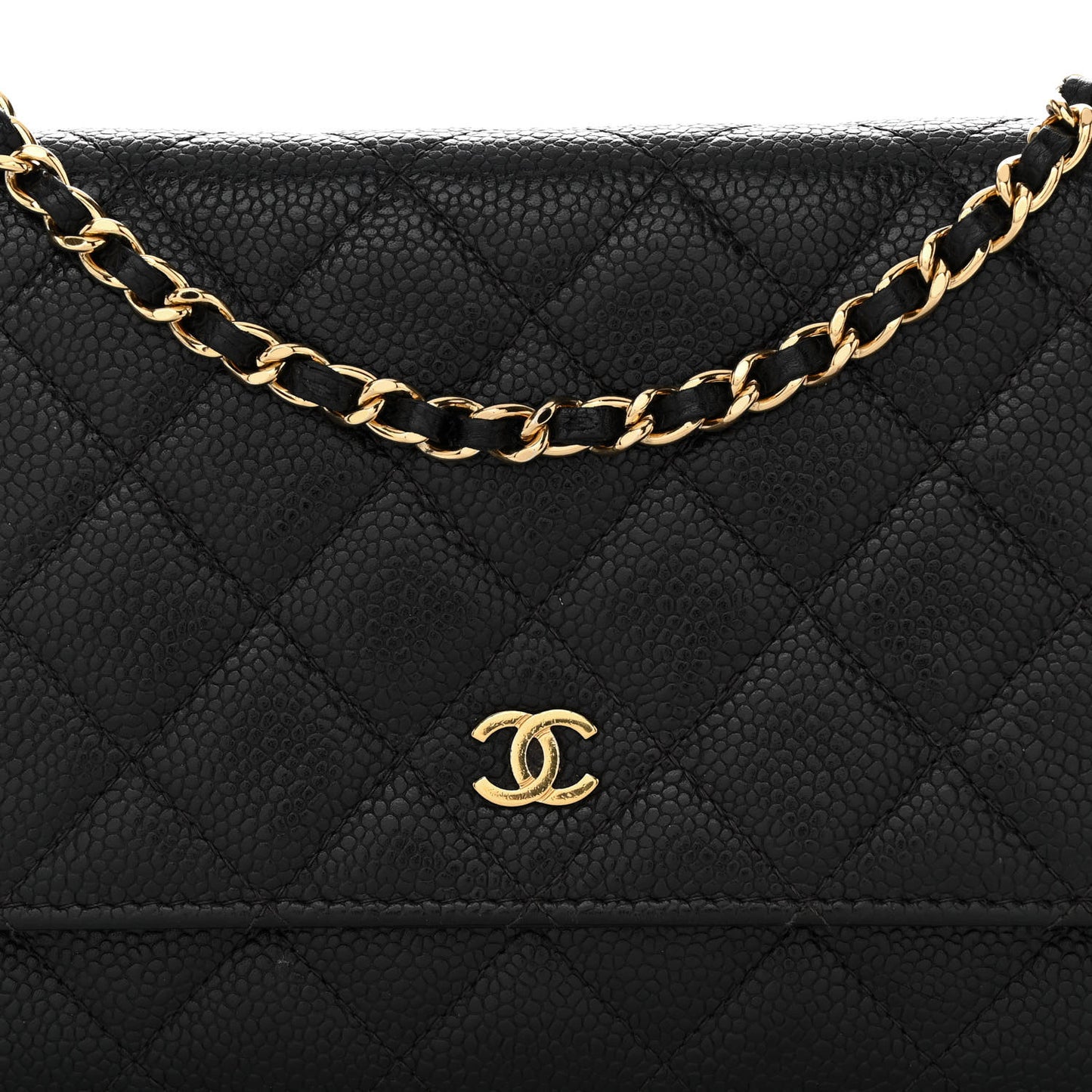 Caviar Quilted Wallet on Chain WOC Black