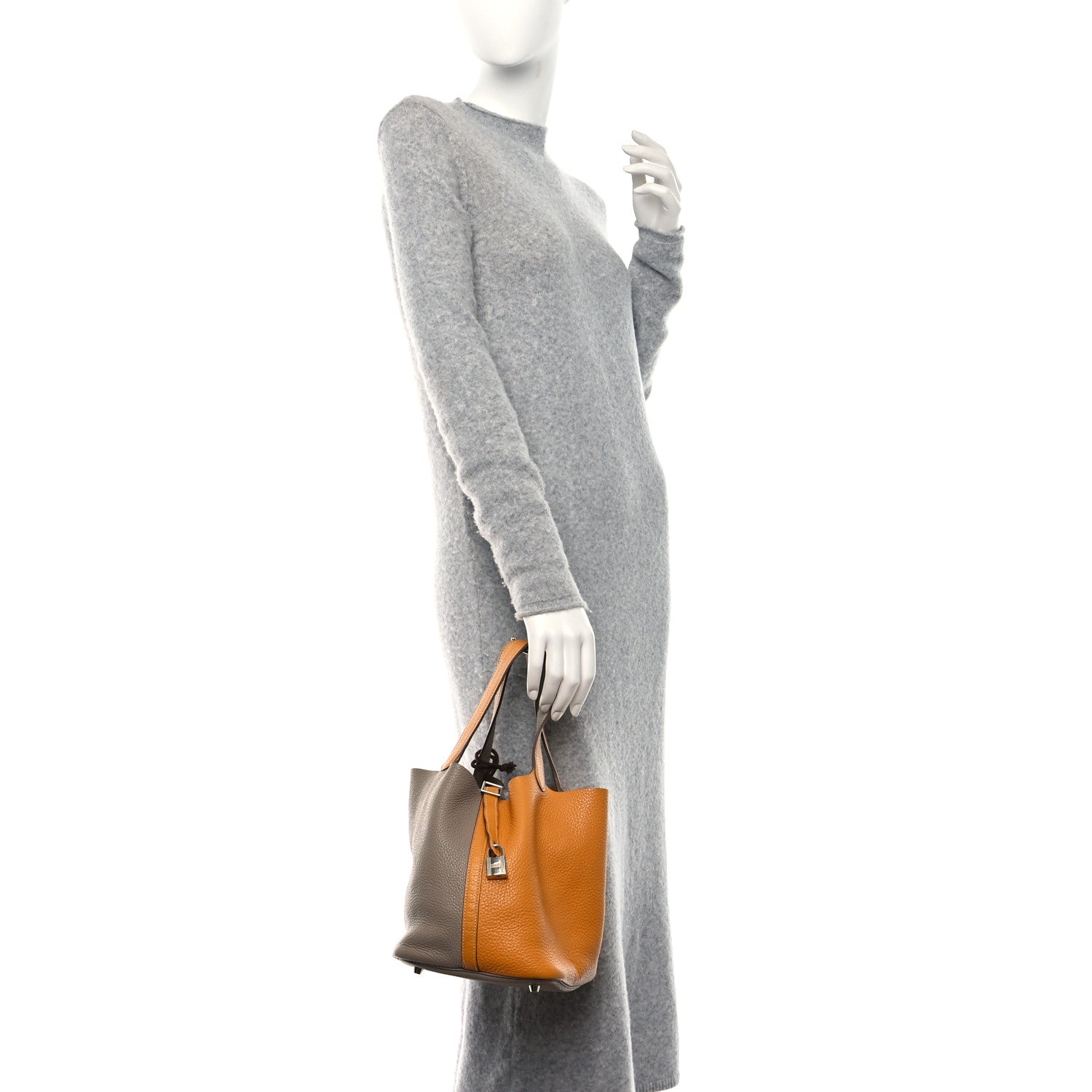 Hermes Taurillon Clemence Casaque Picotin Lock 22 MM Moutarde Gris Tourterelle 2 of 12
