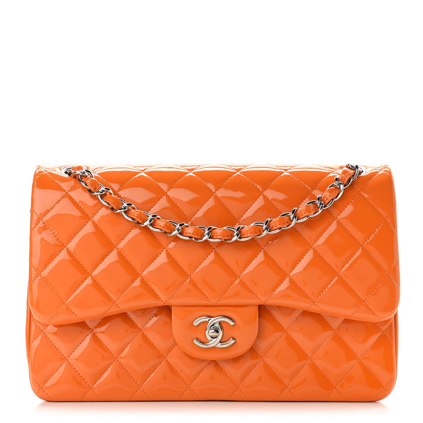 Patent Quilted Jumbo Double Flap Orange
