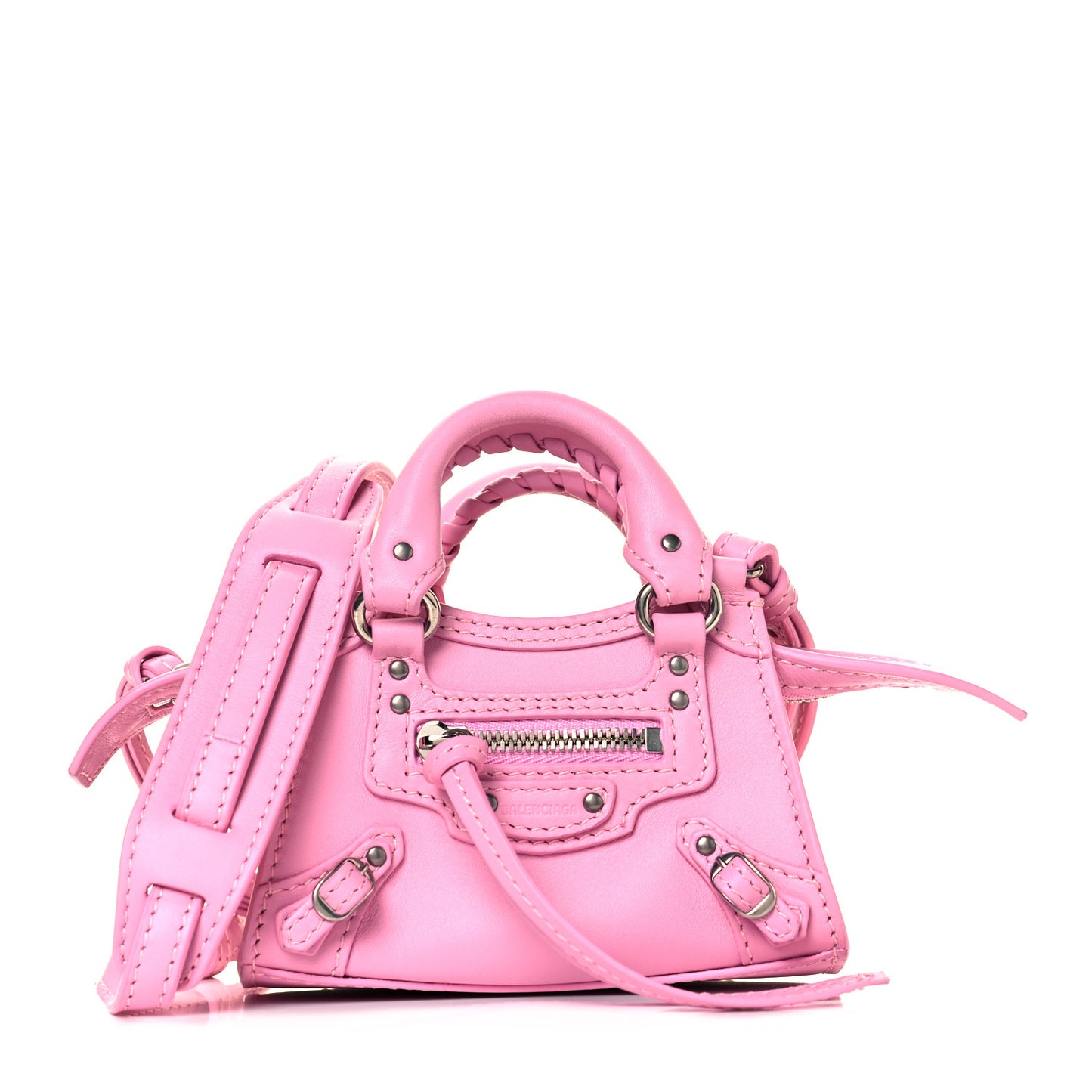 Smooth Calfskin Neo Classic Silver Hardware Super Nano City Crossbody Candy Pink