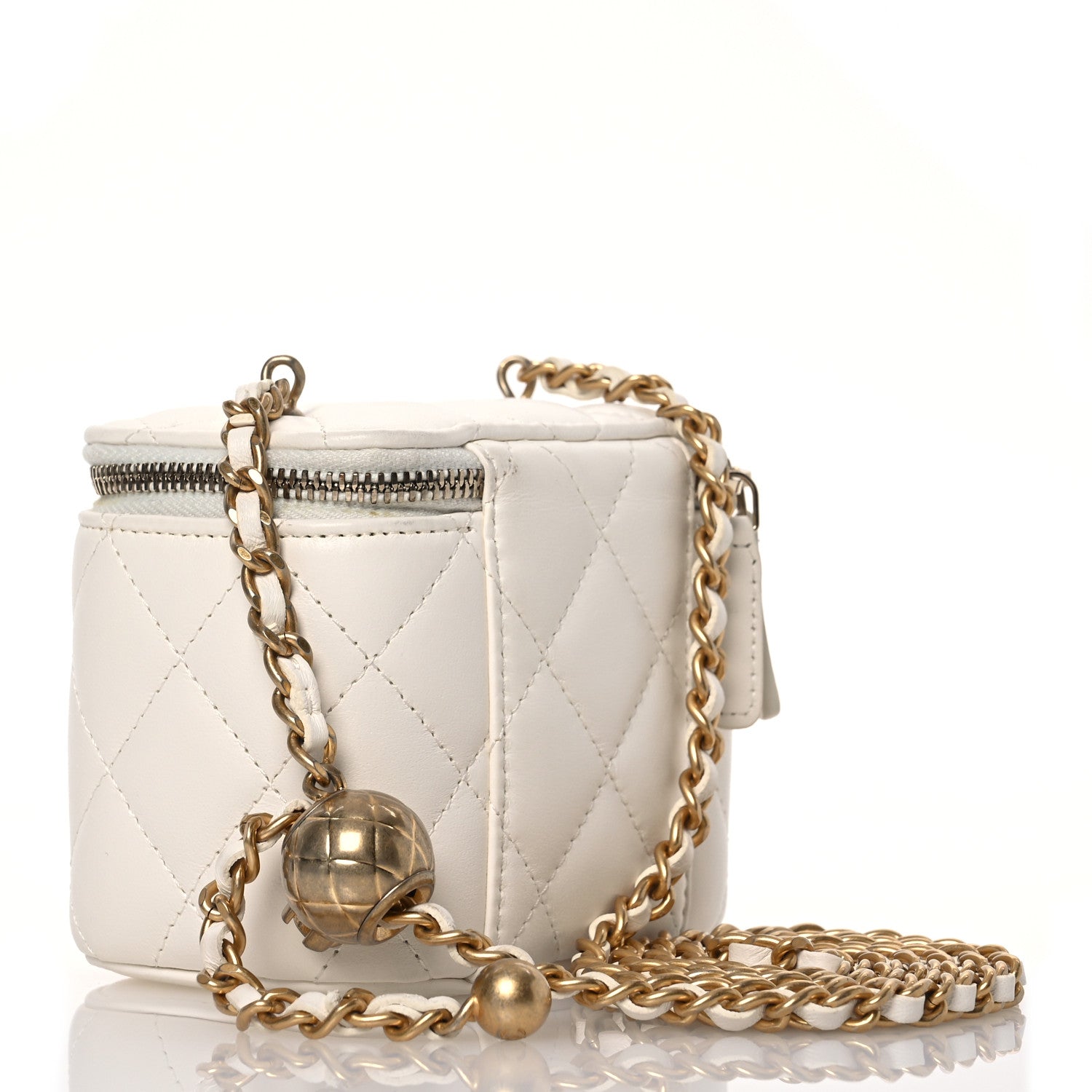 Chanel Lambskin Quilted Pearl Crush Mini Vanity Case With Chain White 3 of 13