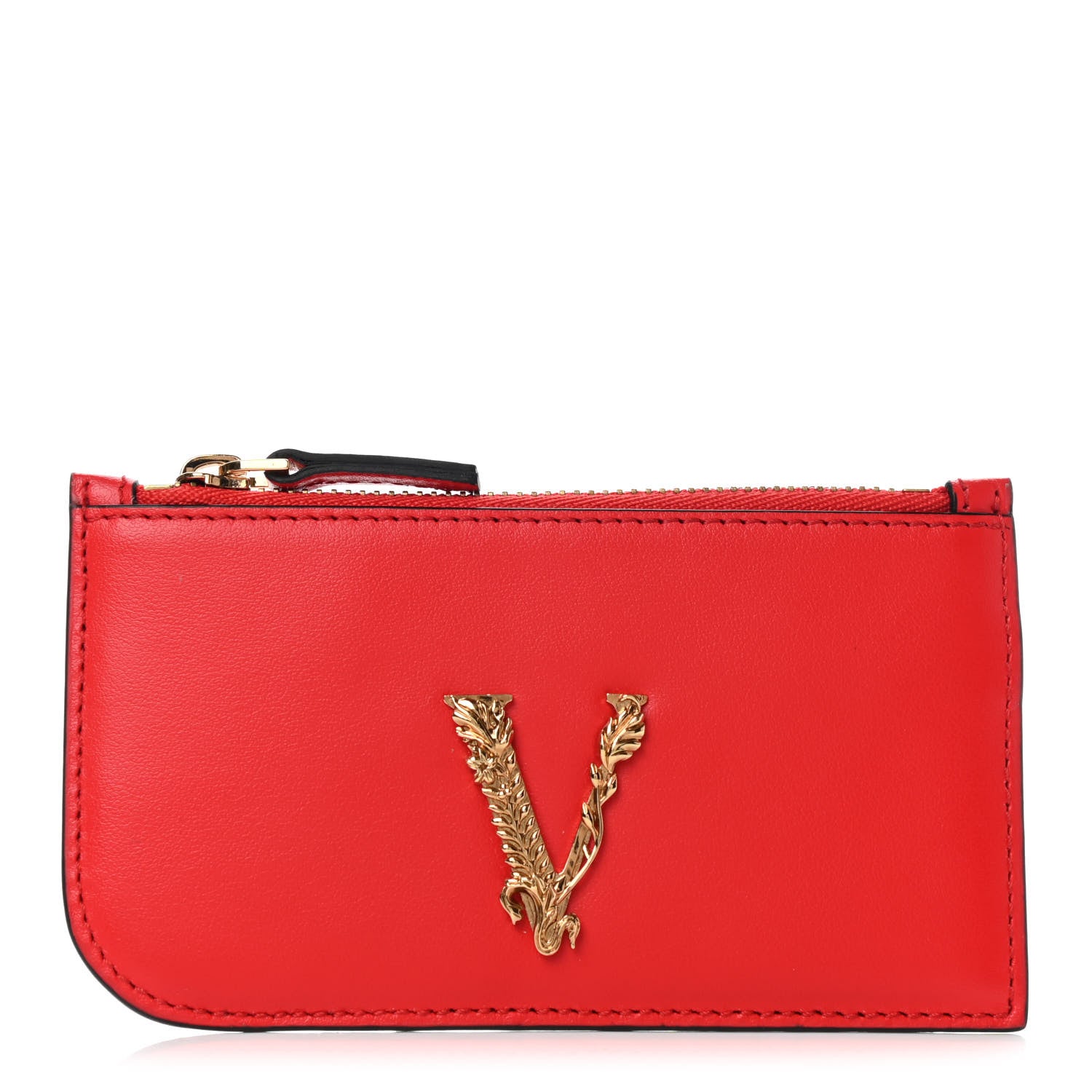 Versace Nappa Virtus V Zip Pouch Card Holder Red 1 of 6