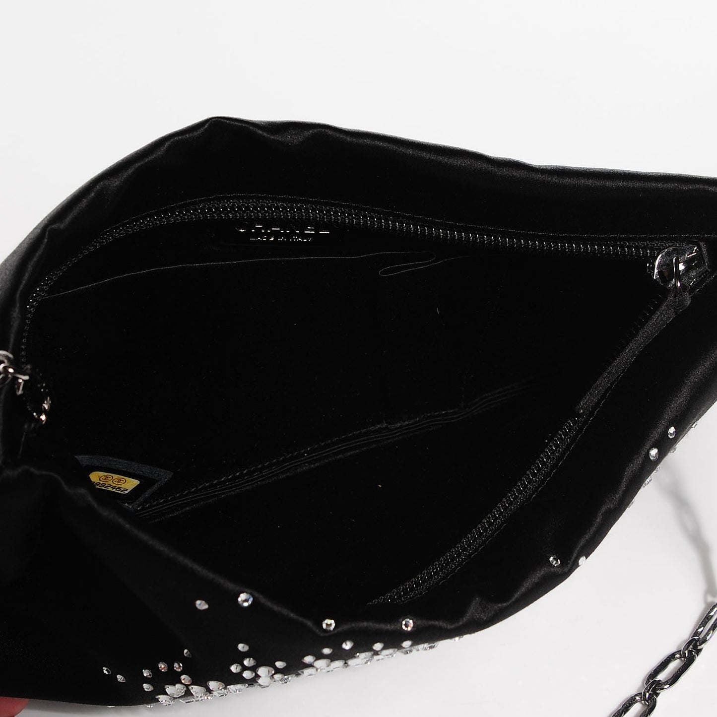 Satin Diamante Evening Clutch Bag Black