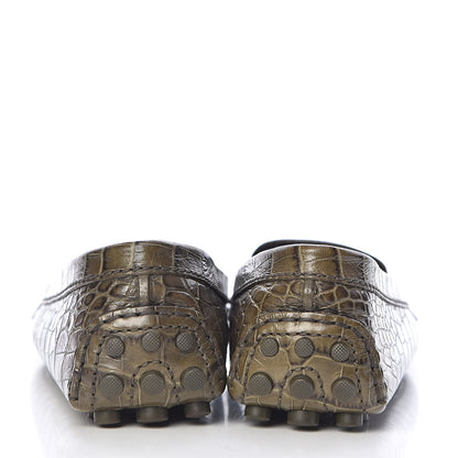 Louis Vuitton Calfskin Crocodile Embossed Dauphine Loafers 37 Green 7 of 8