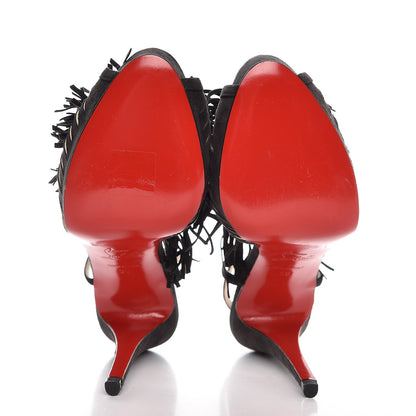 Christian Louboutin Suede Fringe 120 Platform T-Strap Sandals 38 Black 6 of 8