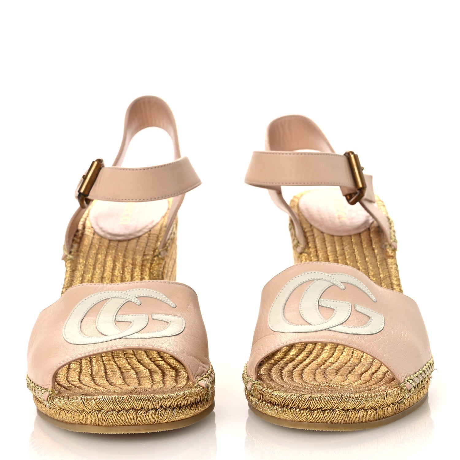 Gucci Malaga Kid Lifford Calfskin GG Espadrille Wedge Sandals 40 Skin Rose Dusty White 3 of 15