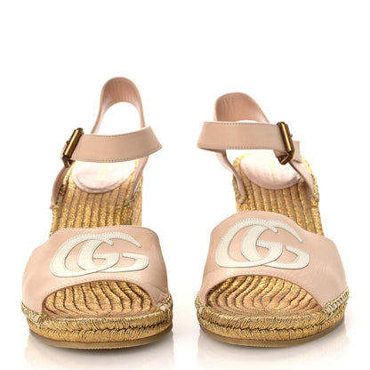 Gucci Malaga Kid Lifford Calfskin GG Espadrille Wedge Sandals 40 Skin Rose Dusty White 3 of 15