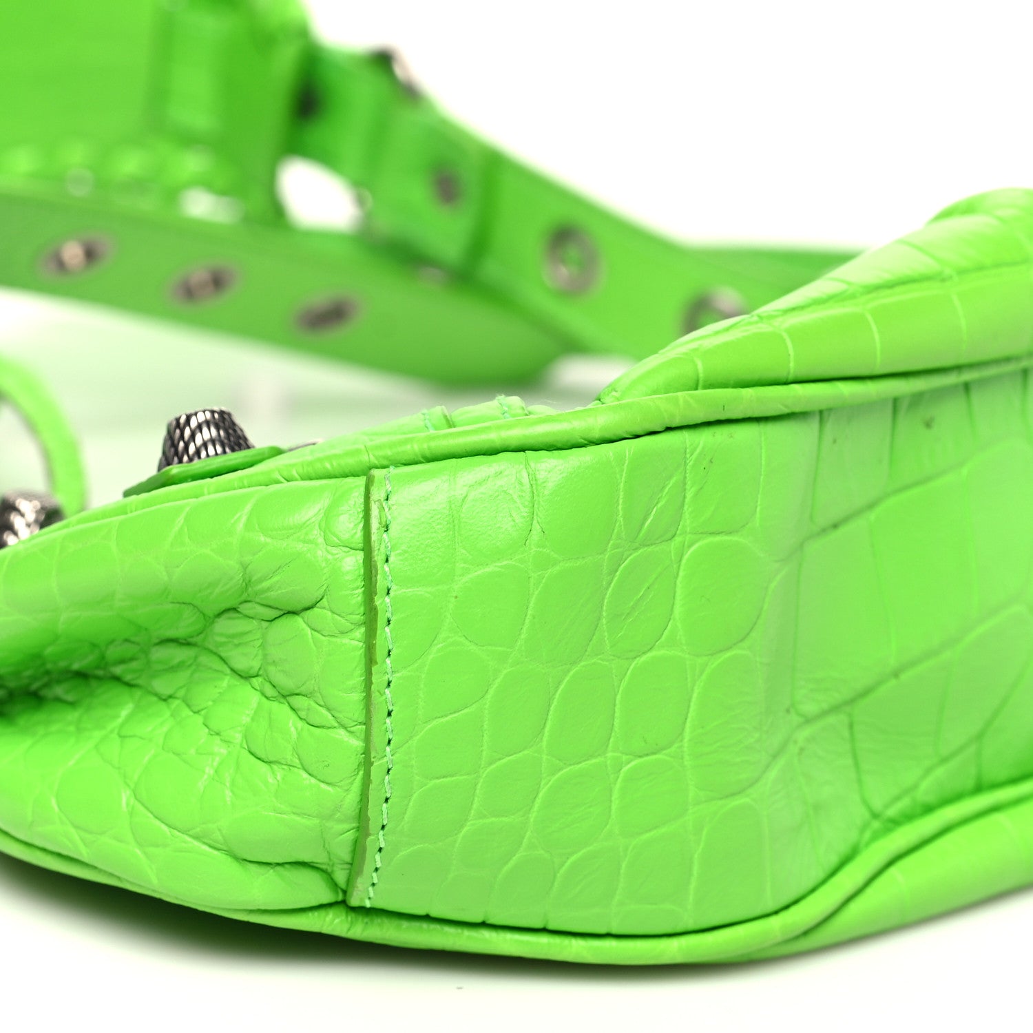 Balenciaga Extra Supple Calfskin Crocodile Embossed XS Le Cagole Shoulder Bag Balenciaga Acid Green 10 of 11