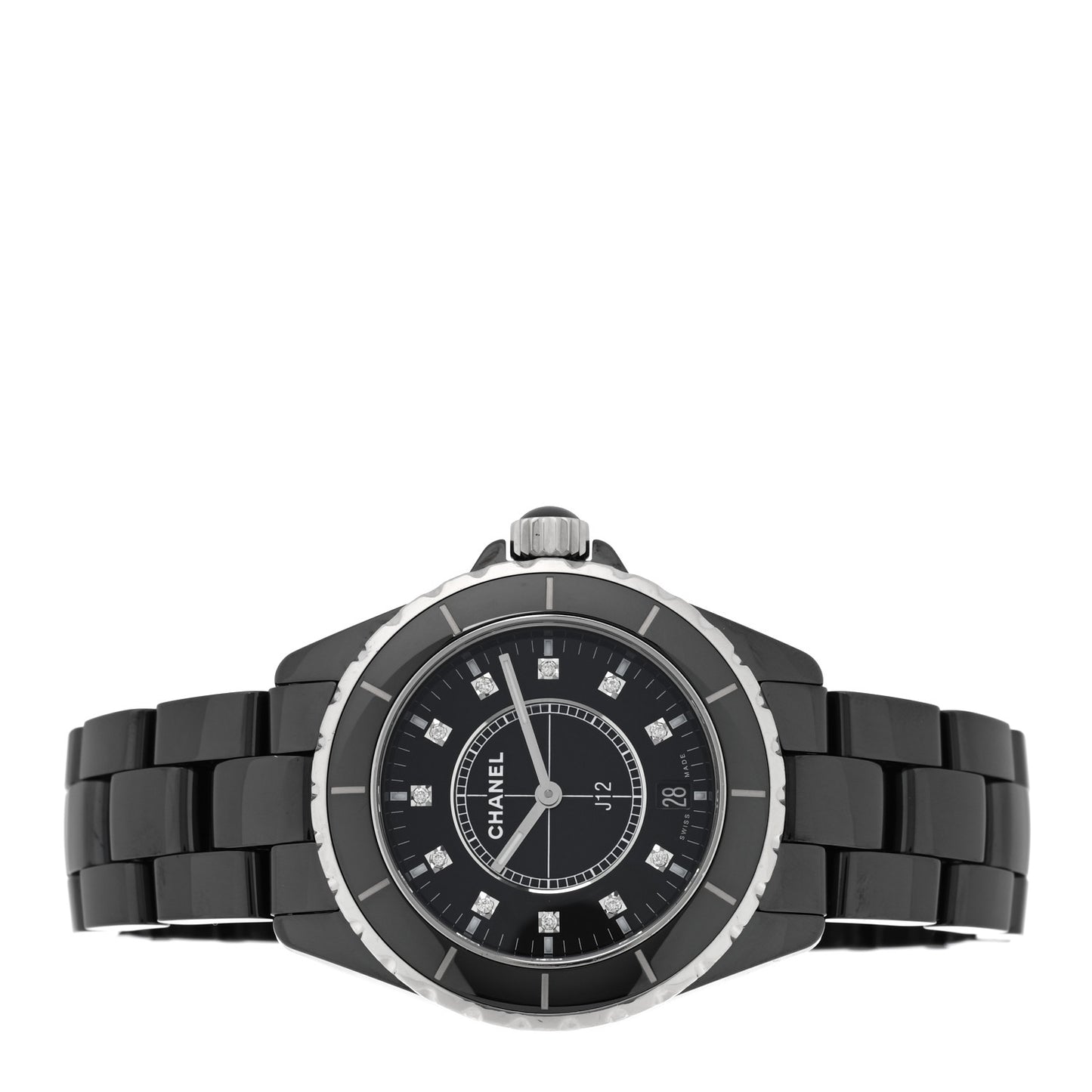 Stainless Steel Ceramic Diamond 38mm J12 Quartz Watch Black