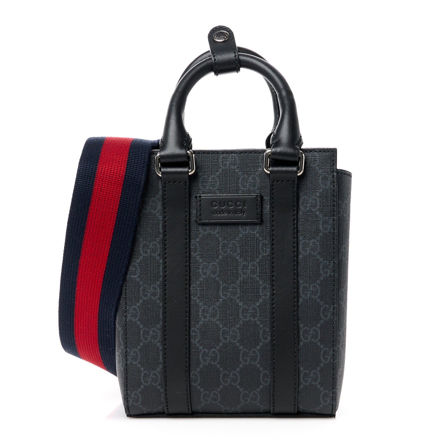 GG Supreme Monogram Appia Calfskin Web Mini Tote Bag Black