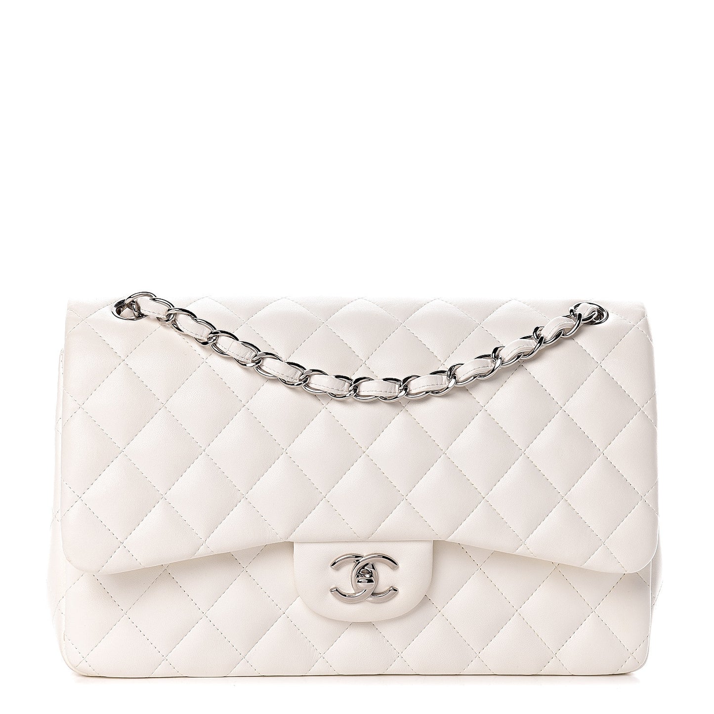 Lambskin Quilted Jumbo Double Flap White