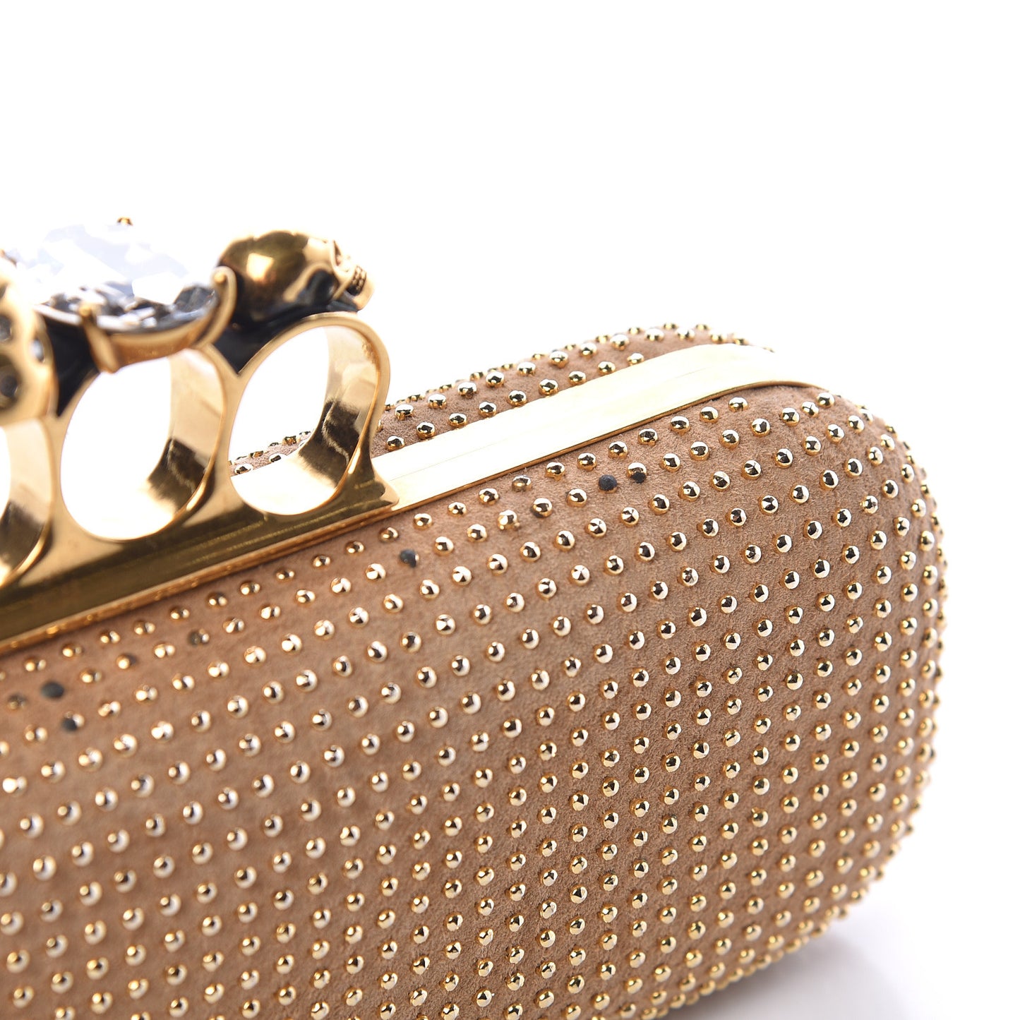 Suede Studded Knucklebox Clutch Brown