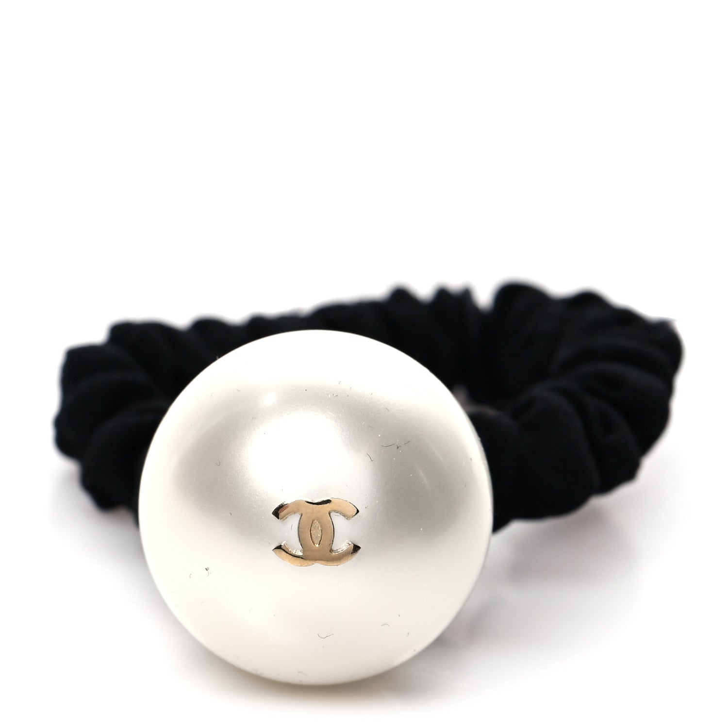 Chanel Pearl CC Hair Tie Black Gold Pearly White 1 of 3