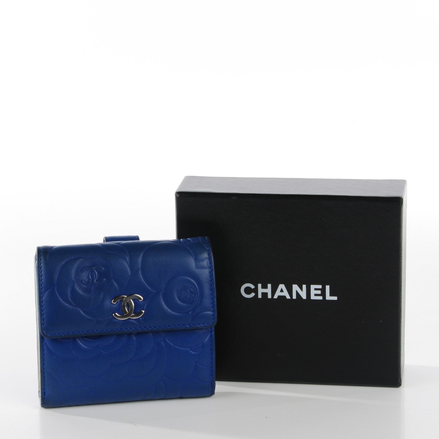 Chanel Lambskin Camellia Embossed French Wallet Blue 9 of 9