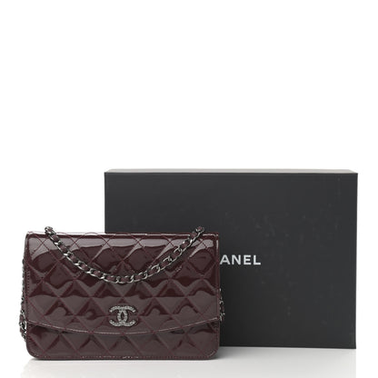 Chanel Patent Quilted Brilliant Wallet On Chain WOC Dark Burgundy 12 of 12