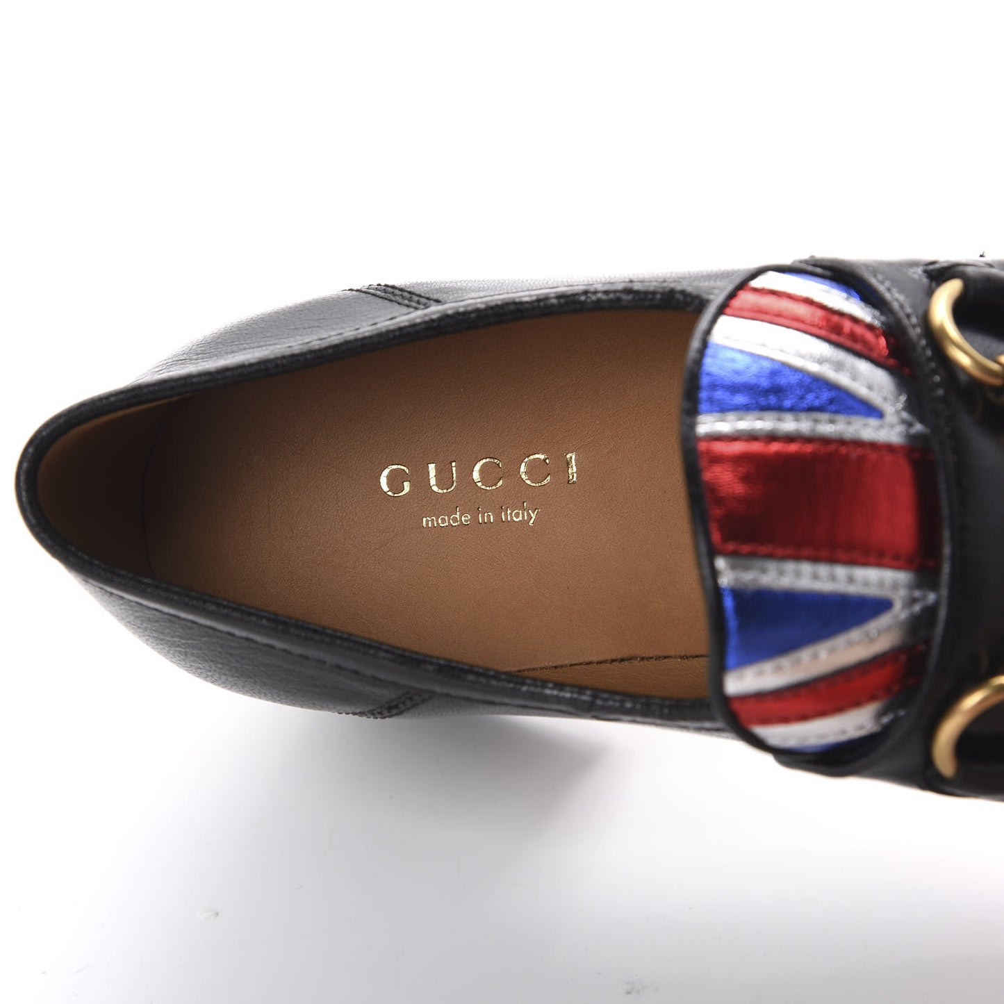 Lambskin Union Jack Horsebit Loafer Pumps 35.5 Black
