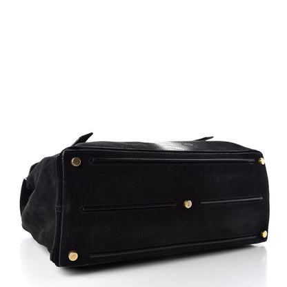 Saint Laurent Nubuck Croc Embossed Large Muse Two Black Gold 4 of 8