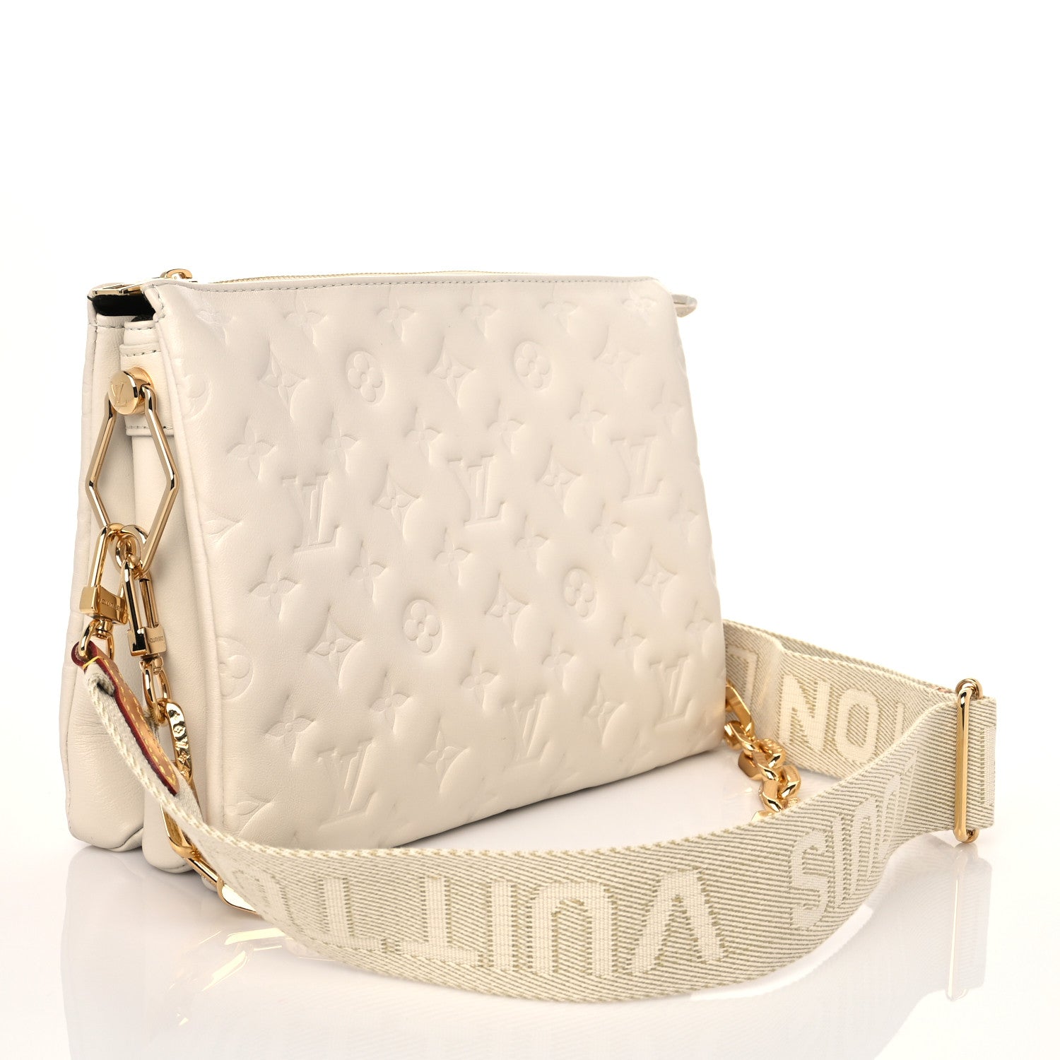 Louis Vuitton Lambskin Embossed Monogram Coussin PM Beige Cream 3 of 8