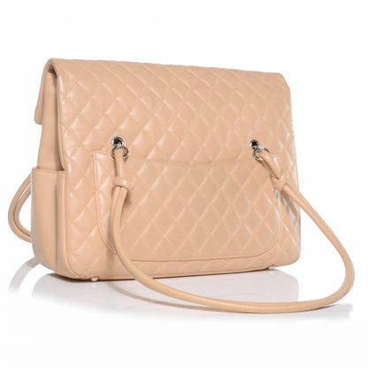 Chanel Calfskin Quilted Large Cambon Flap Beige Black 3 of 8