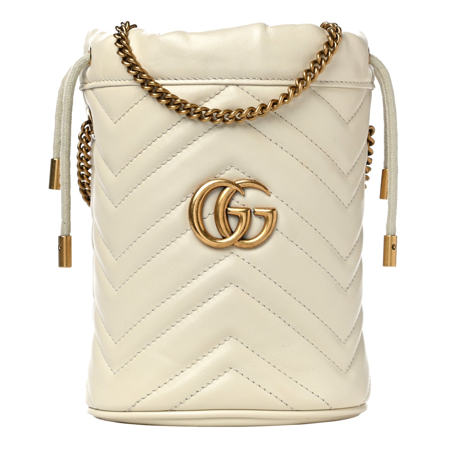 Calfskin Matelasse Mini GG Marmont 2.0 Bucket Bag White