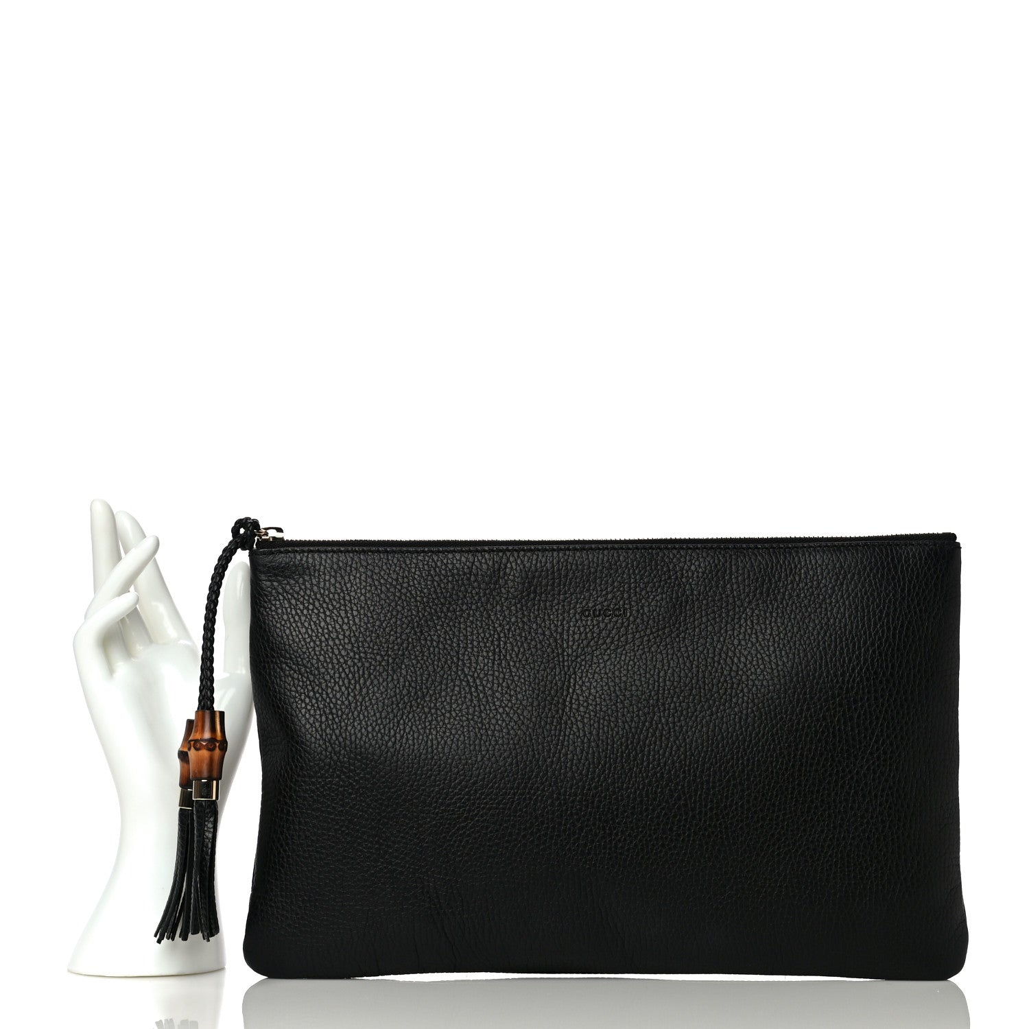 Gucci Pebbled Calfskin Large Bamboo Clutch Black 2 of 15