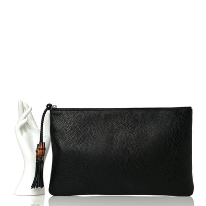 Gucci Pebbled Calfskin Large Bamboo Clutch Black 2 of 15