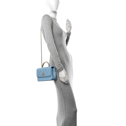 Chanel Lambskin Metal Quilted Twist Top Handle Flap With Chain Light Blue 2 of 11