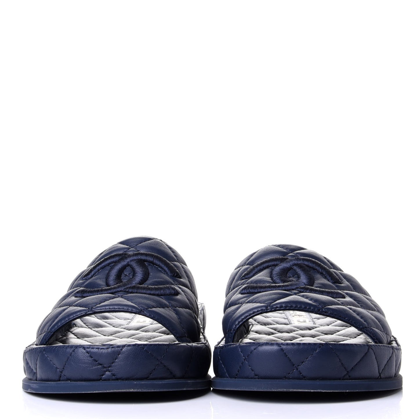 Lambskin Quilted CC Mules Sandals 39 Navy Blue