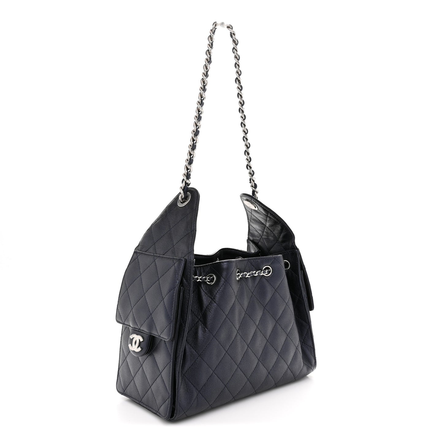 Caviar Quilted Small Chanel 25 Handbag Dark Navy