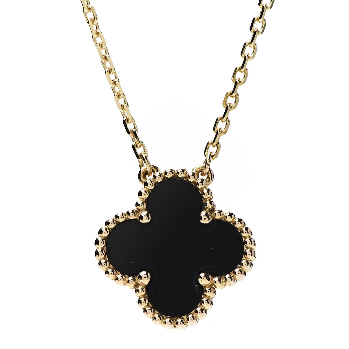 18K Yellow Gold Black Onyx Vintage Alhambra Pendant Necklace