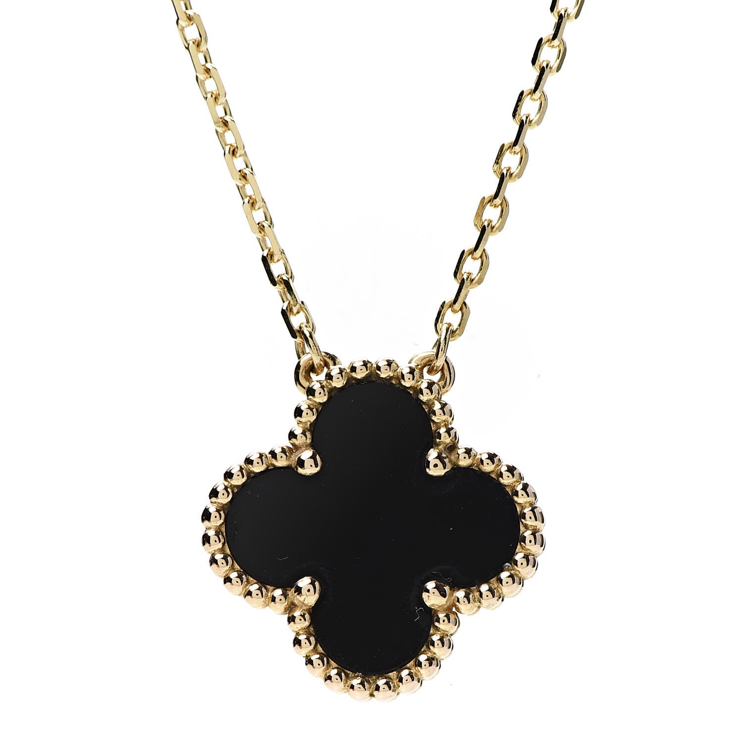 Van Cleef & Arpels 18K Yellow Gold Black Onyx Vintage Alhambra Pendant Necklace 6 of 6
