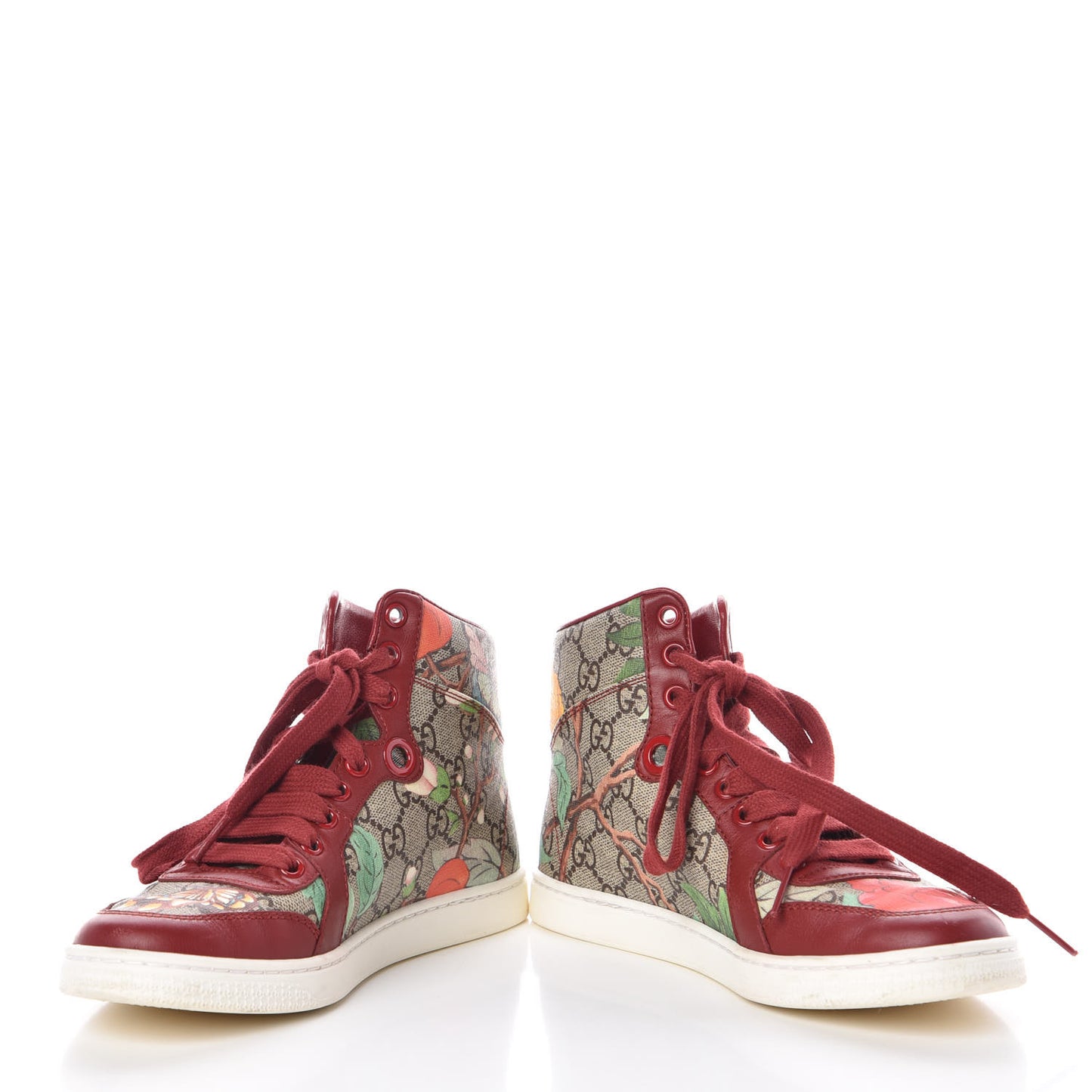 GG Supreme Monogram Tian Womens High Top Sneakers 34 Beige Multicolor Red