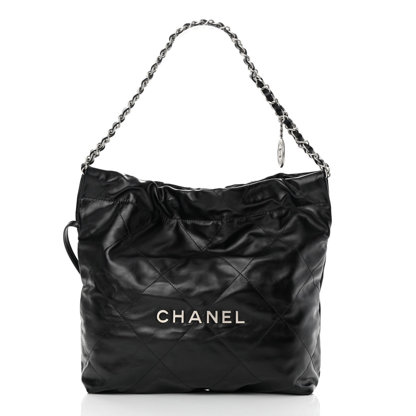 Shiny Calfskin Quilted Small Chanel 22 Black