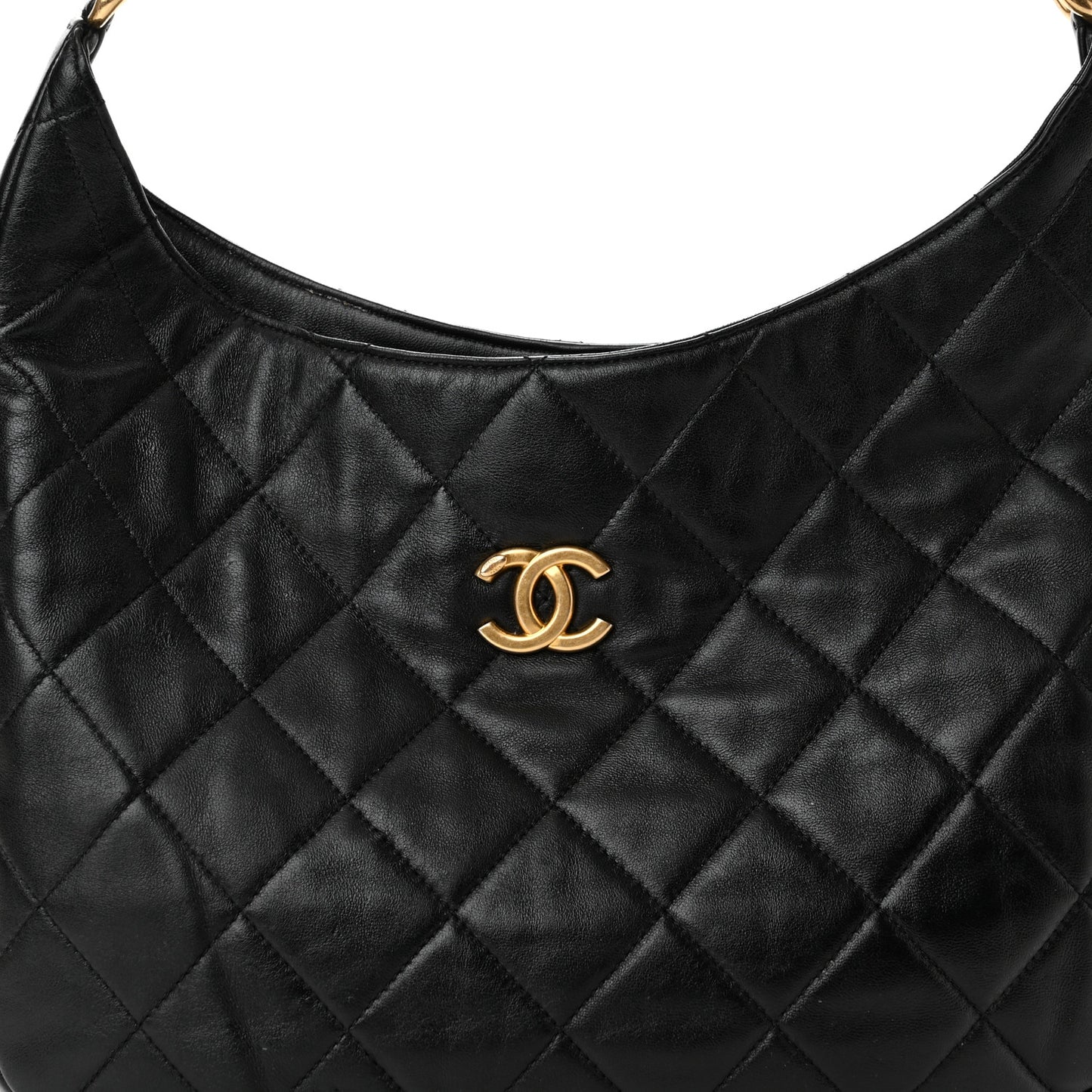 Lambskin Quilted Large CC Funky Town Hobo Black