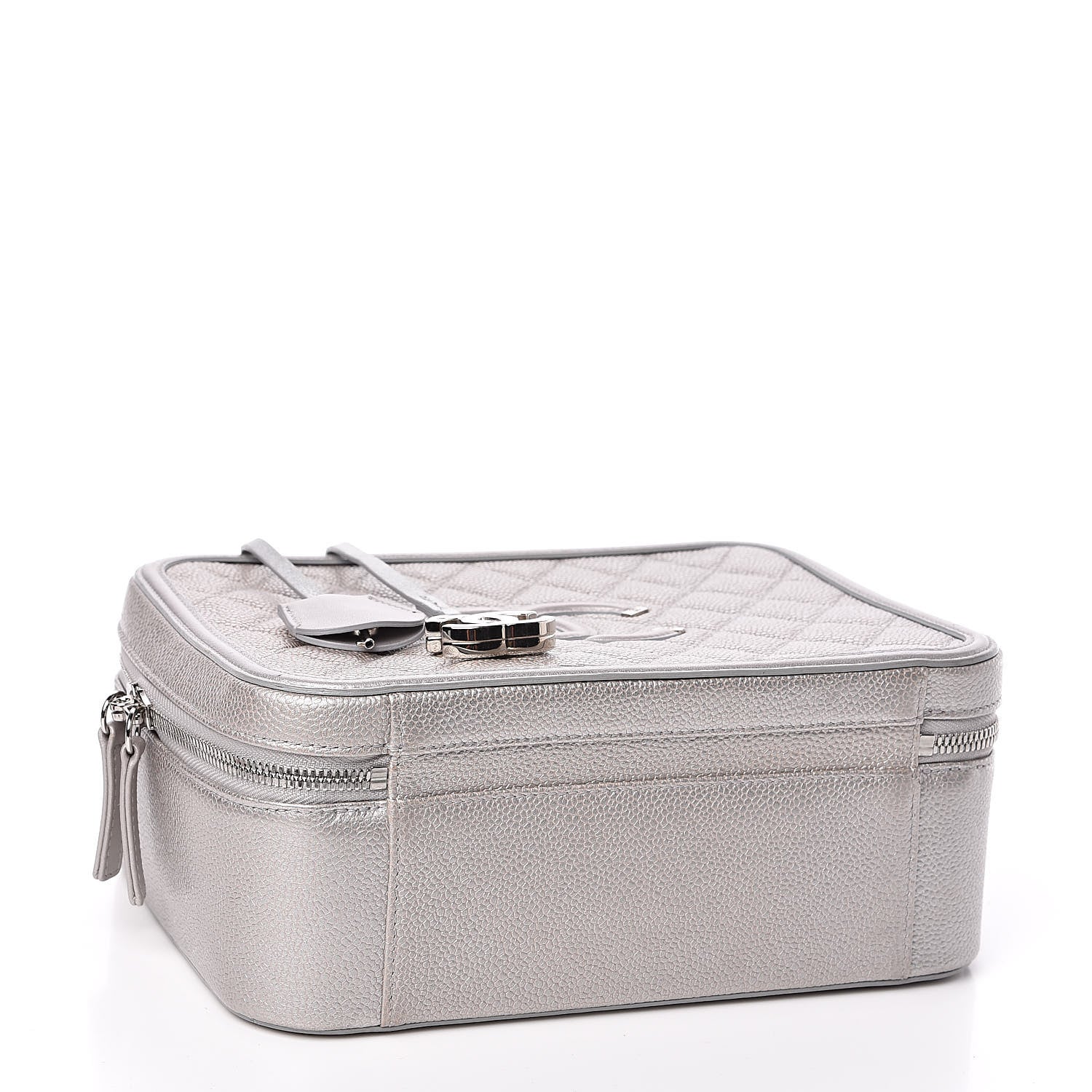 Chanel Metallic Caviar Quilted Large CC Filigree Vanity Case Silver 4 of 12