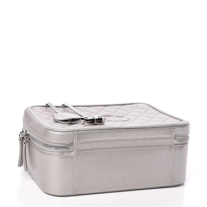 Chanel Metallic Caviar Quilted Large CC Filigree Vanity Case Silver 4 of 12