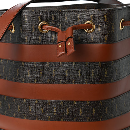 Saint Laurent Canvas Smooth Calfskin Le Monogramme Striped Bucket Bag Brown 9 of 11