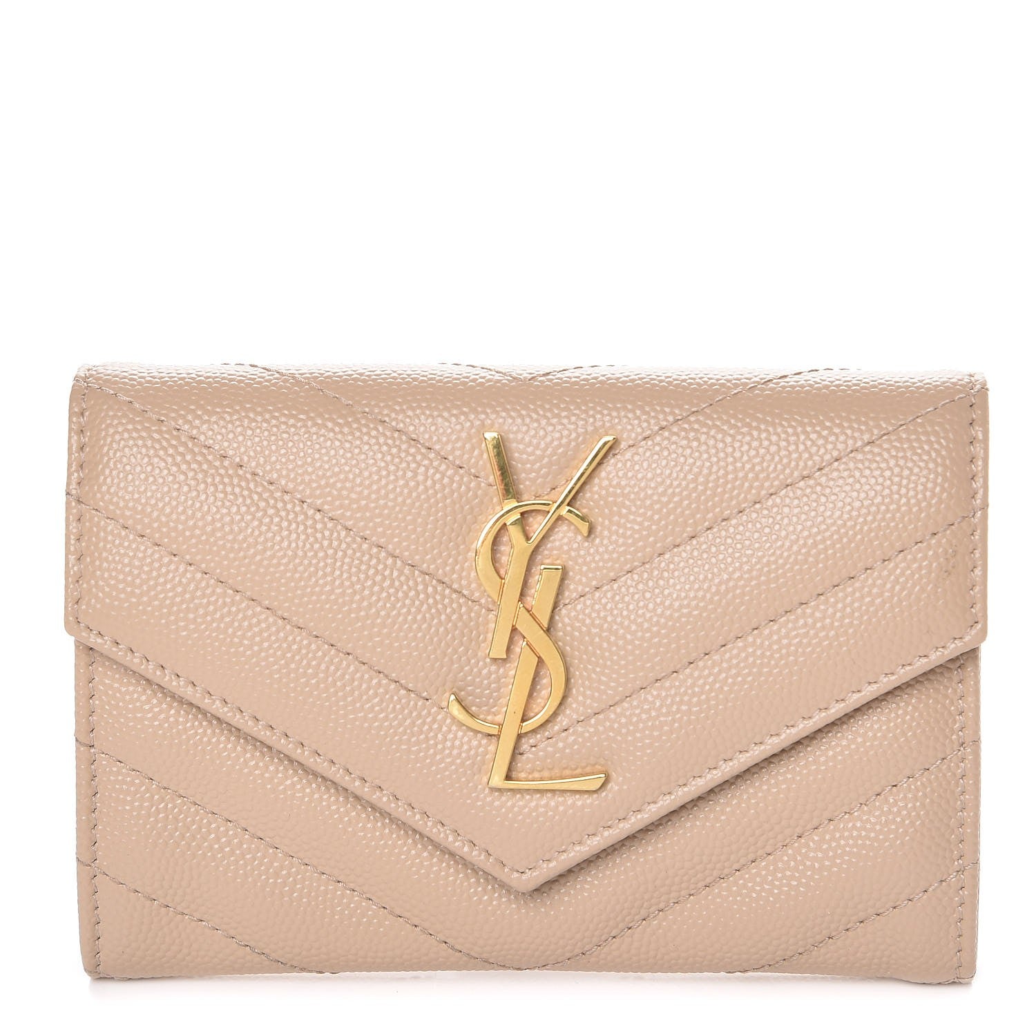 Saint Laurent Grain De Poudre Matelasse Chevron Small Monogram Envelope Wallet Nude Powder 1 of 9