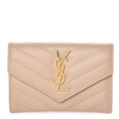 Saint Laurent Grain De Poudre Matelasse Chevron Small Monogram Envelope Wallet Nude Powder 1 of 9