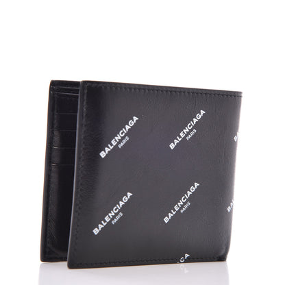 Balenciaga Lambskin Allover Logo Bi-Fold Wallet Black 3 of 6
