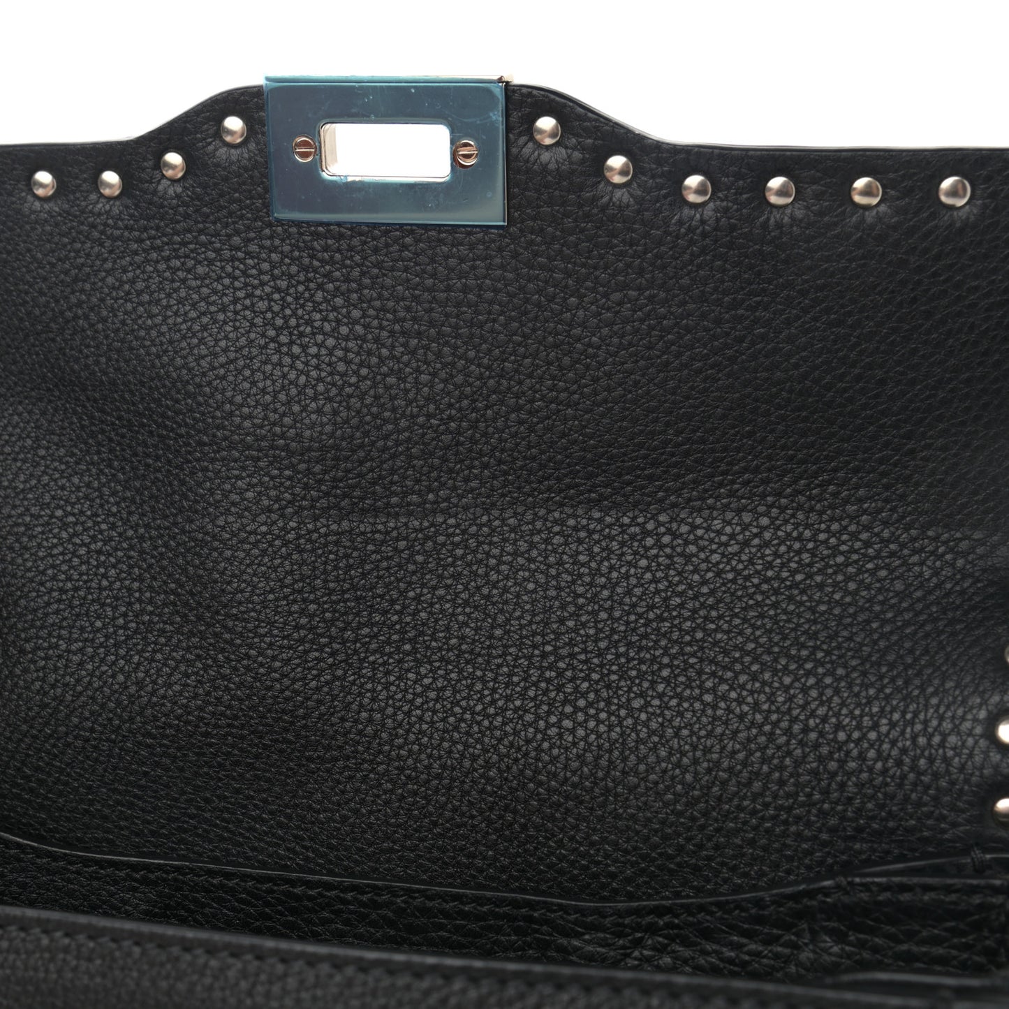 Pebbled Calfskin Medium Rockstud Flap Saddle Bag Black