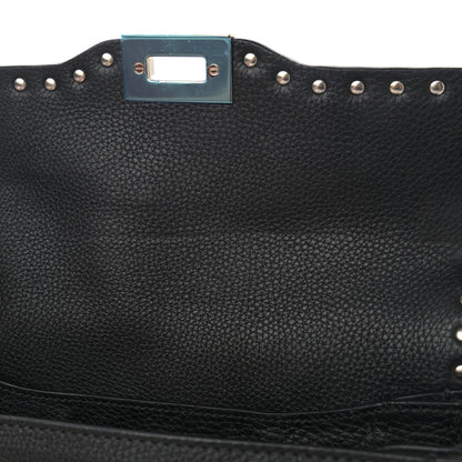 Valentino Garavani Pebbled Calfskin Medium Rockstud Flap Saddle Bag Black 10 of 12