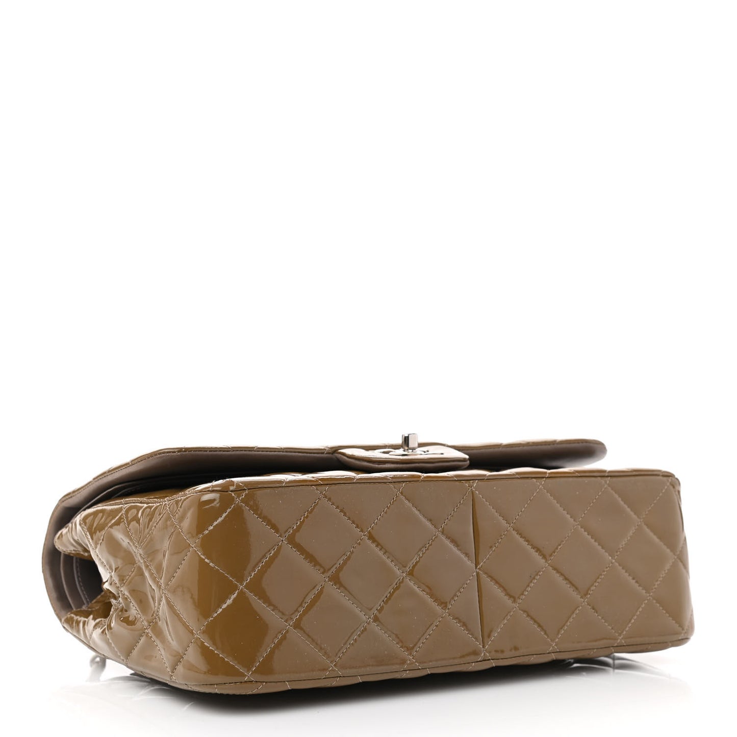Patent Calfskin Quilted Jumbo Double Flap Grey